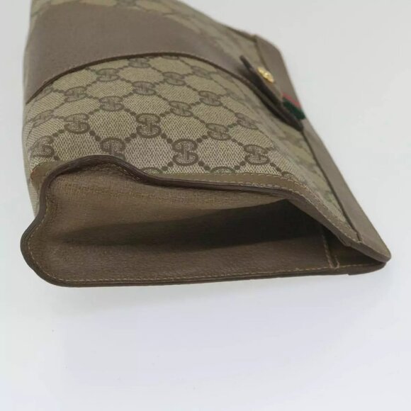 GUCCI GG Supreme Web Sherry Line Clutch Bag Beige Red 89 01 033 Auth th4233 - Picture 4 of 16